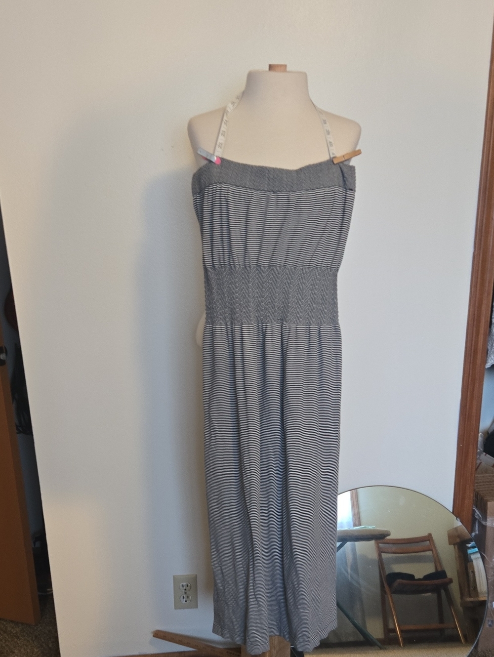 Smocked Striped Grey Maxi Dress
